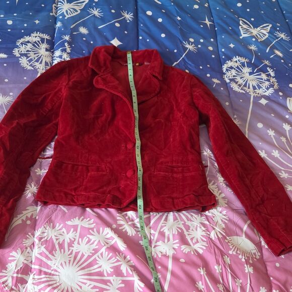 SO Red Corduroy Button Blazer TaperedWomen's Size M 00's Academia Prep y2k